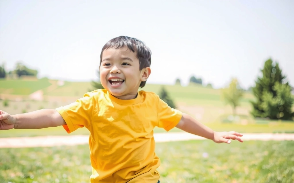 Niño feliz jugando al aire libre, simbolizando un sistema inmune fuerte.