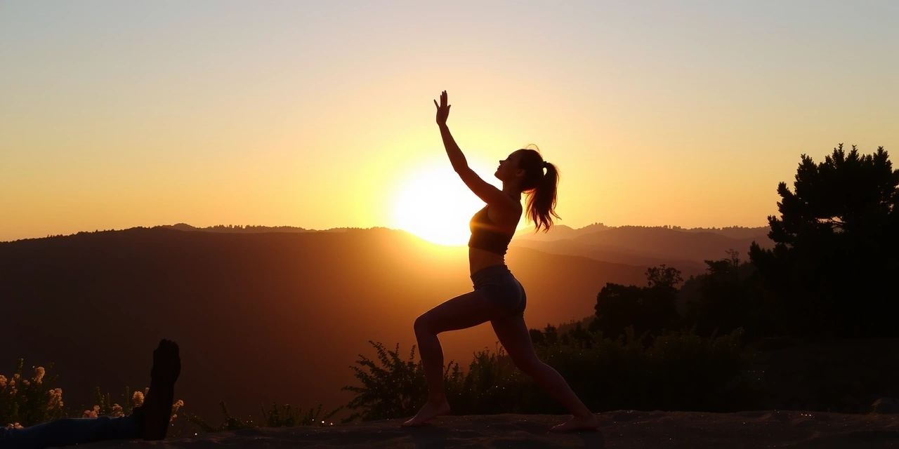 Persona haciendo yoga al amanecer en un entorno natural